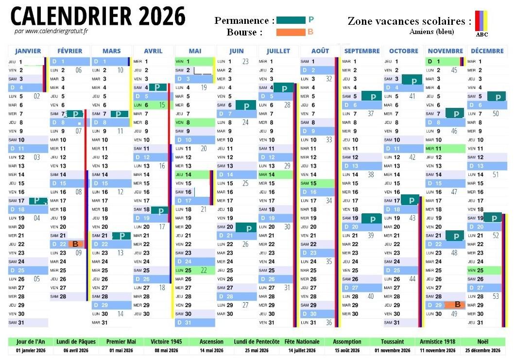 Calendrier 2026